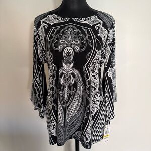 Alfani Black and White Paisley Top